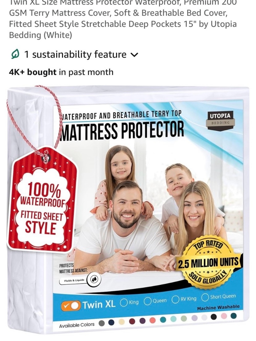 Twin XL, fitted mattress protector